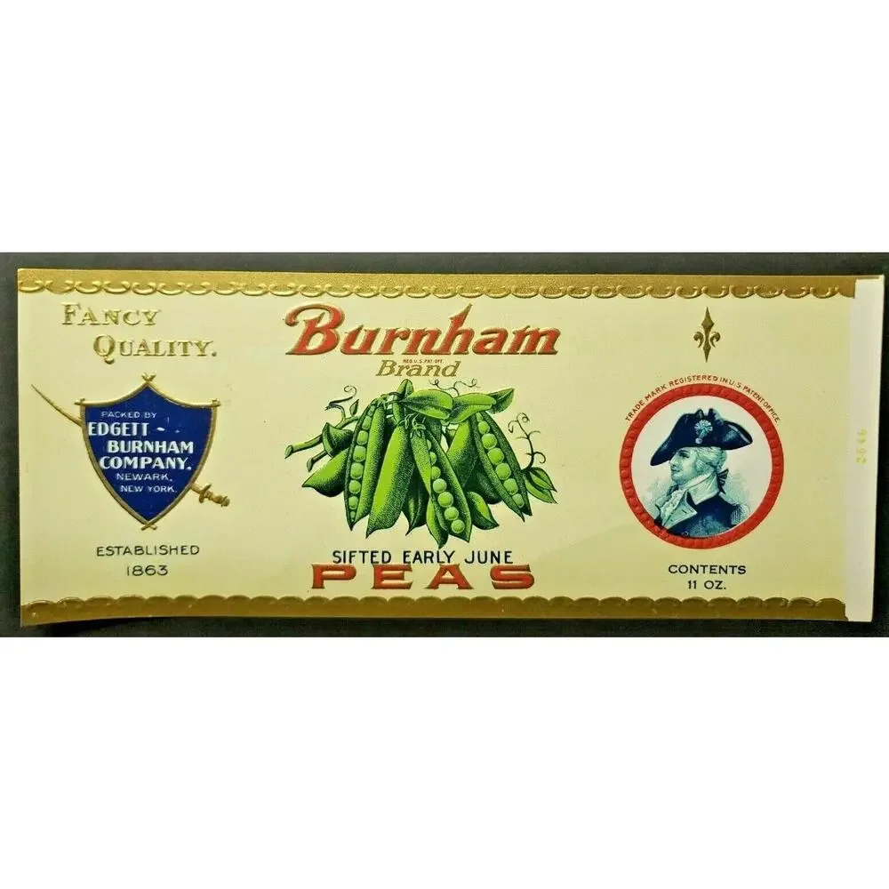 Vintage Burnham Brand June Peas Edgett Burnham Co New‎ York 1940s Can Label Z2